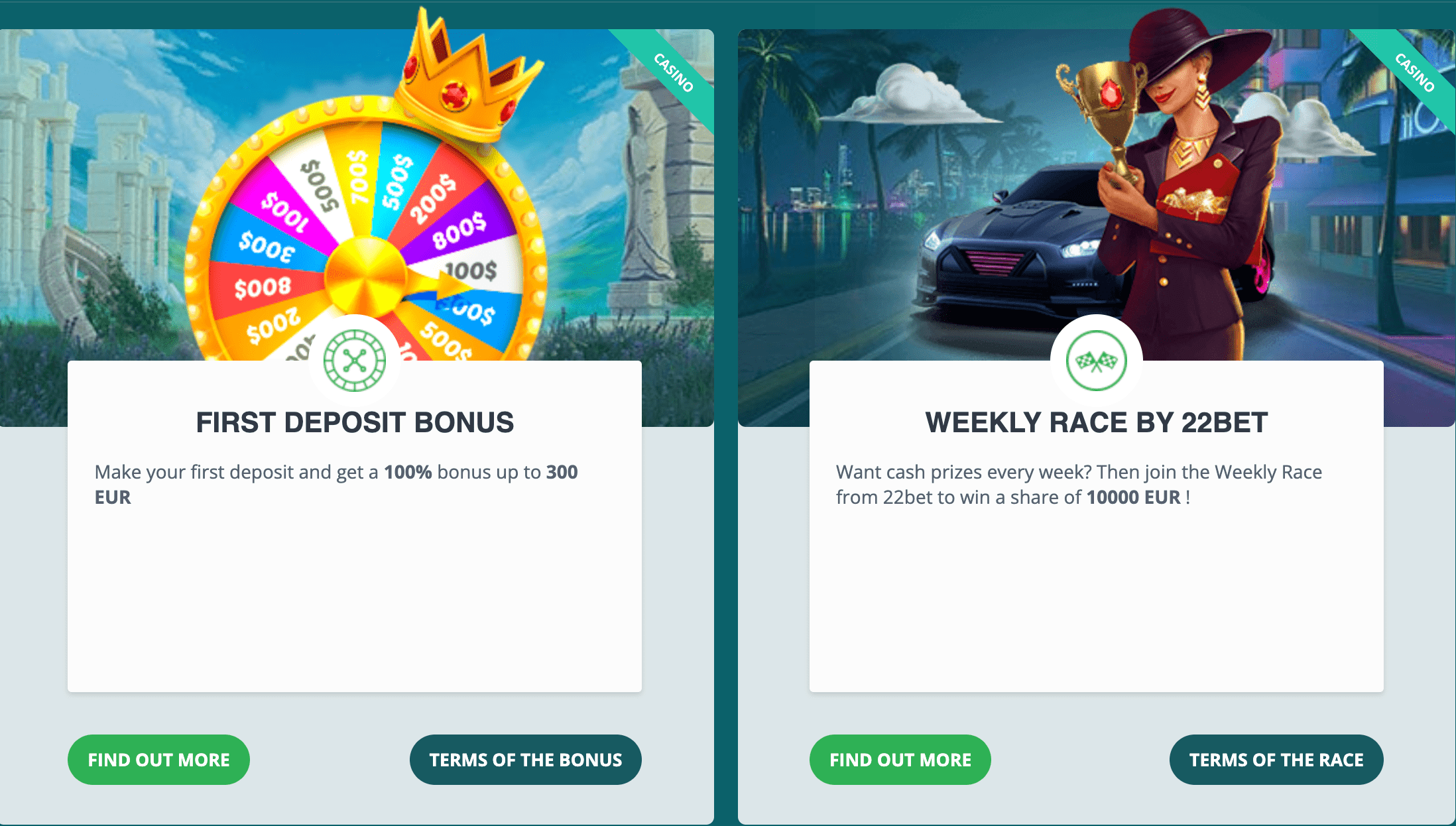 22 Bet Casino Bonuses