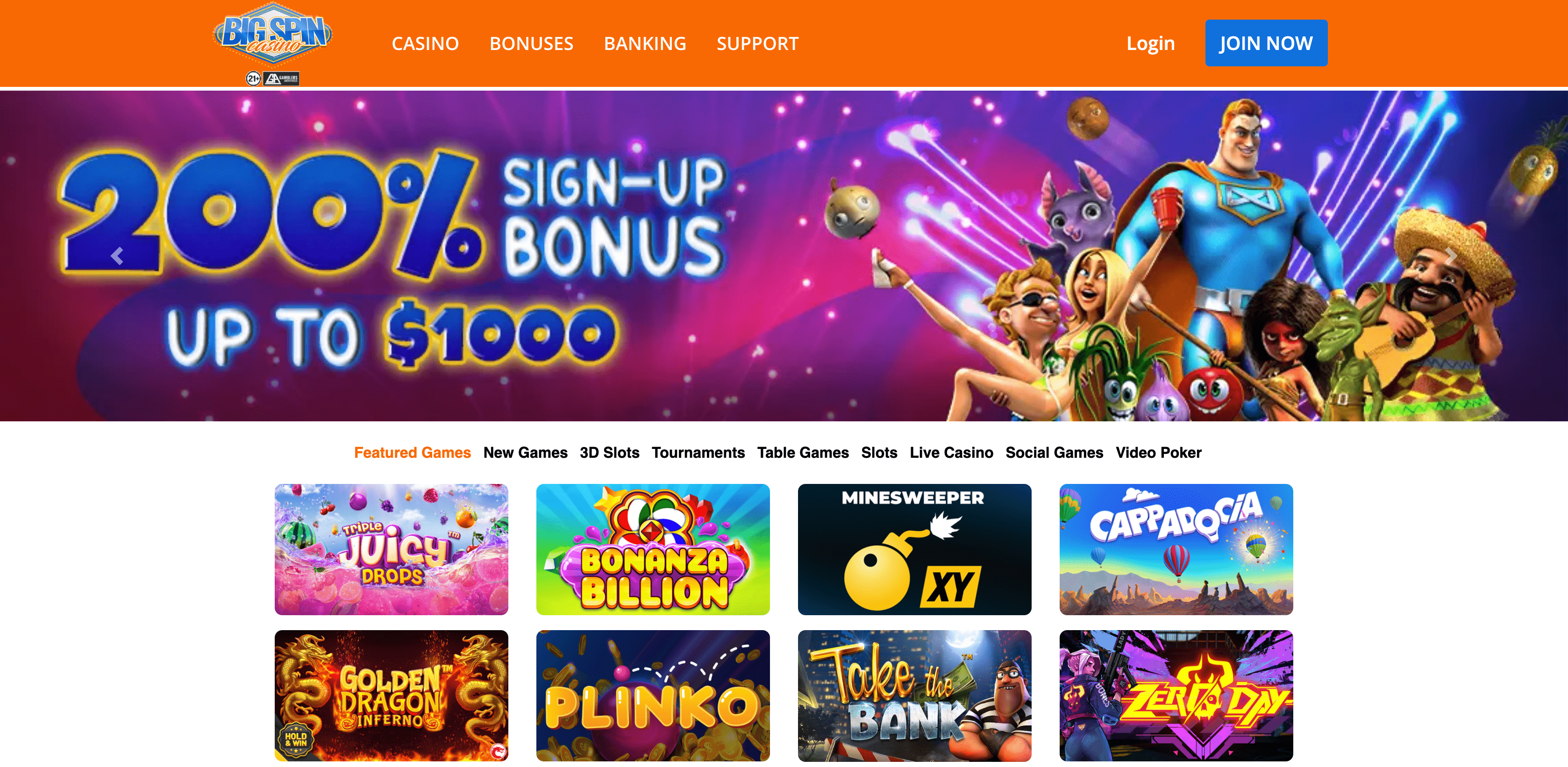 Big Spin casino main page