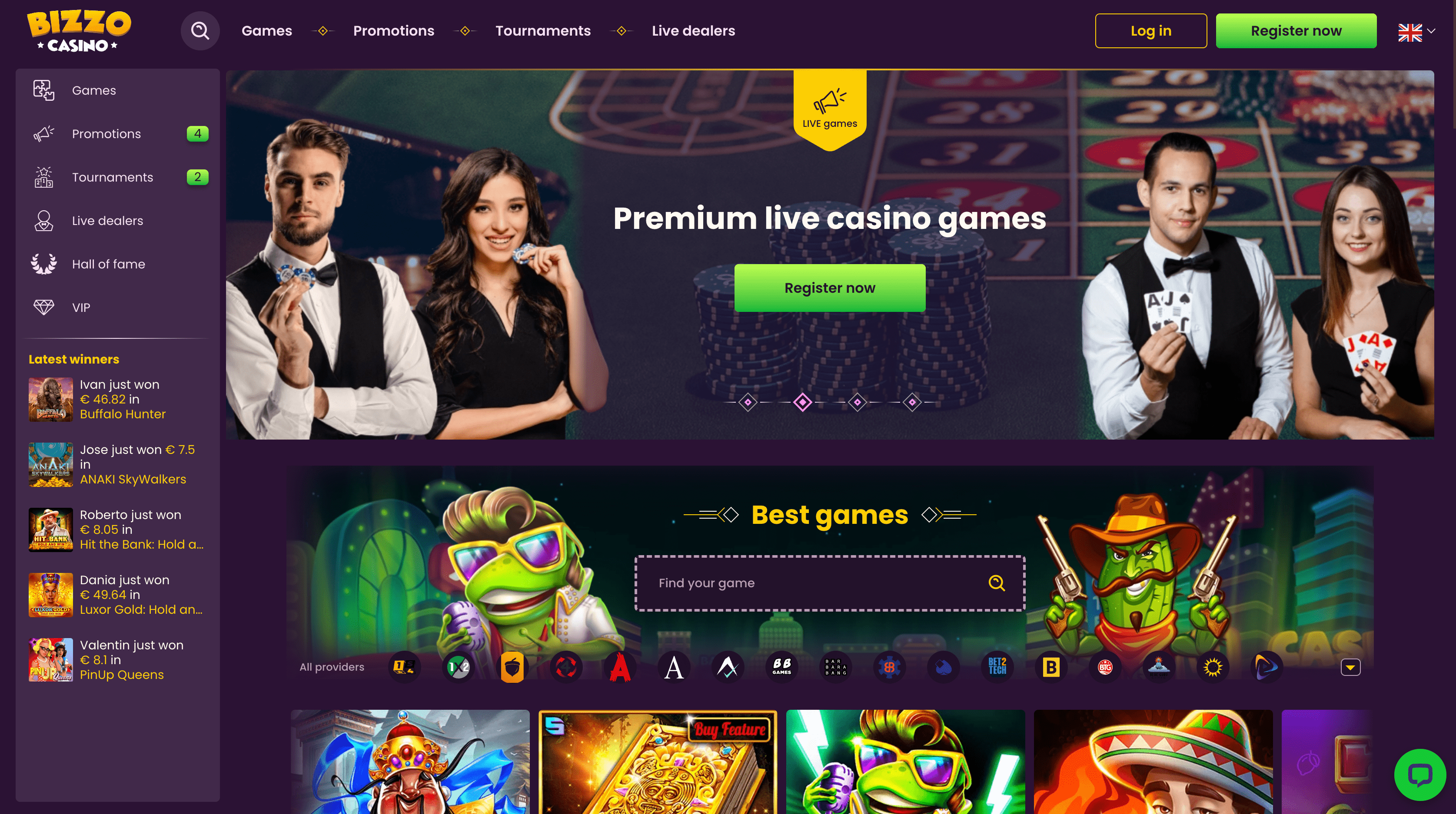 Bizzo Casino main page