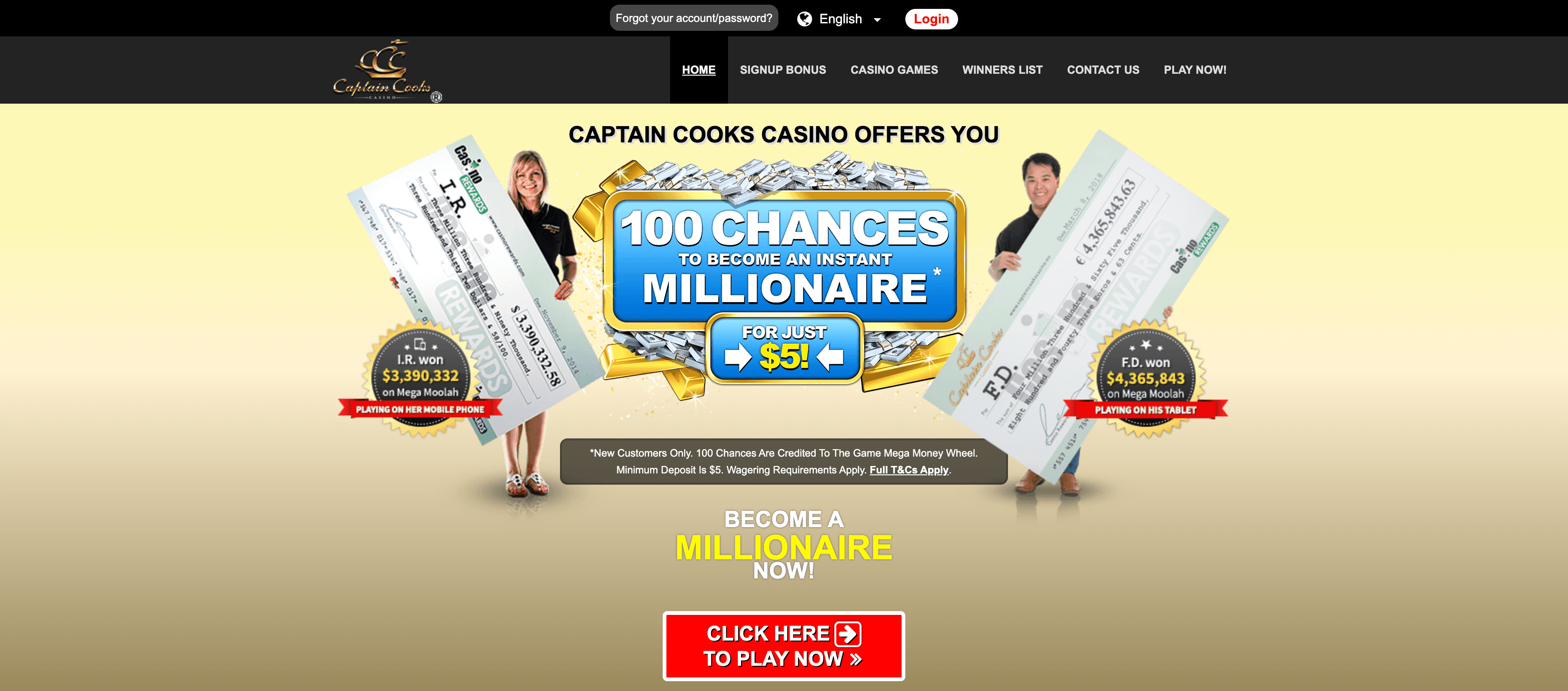 CaptainCooks Casino Main Page