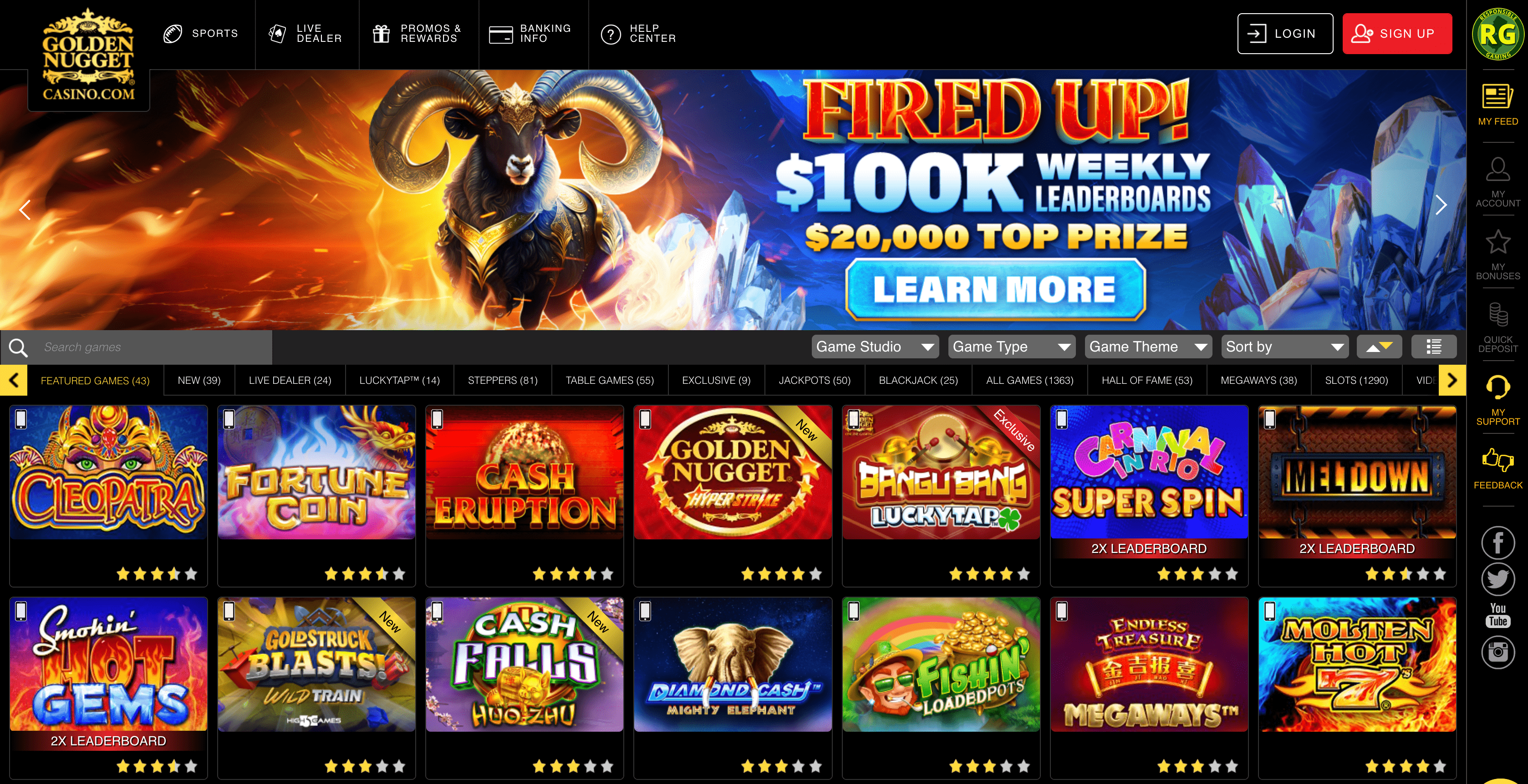 GoldenNugget Casino Main Page