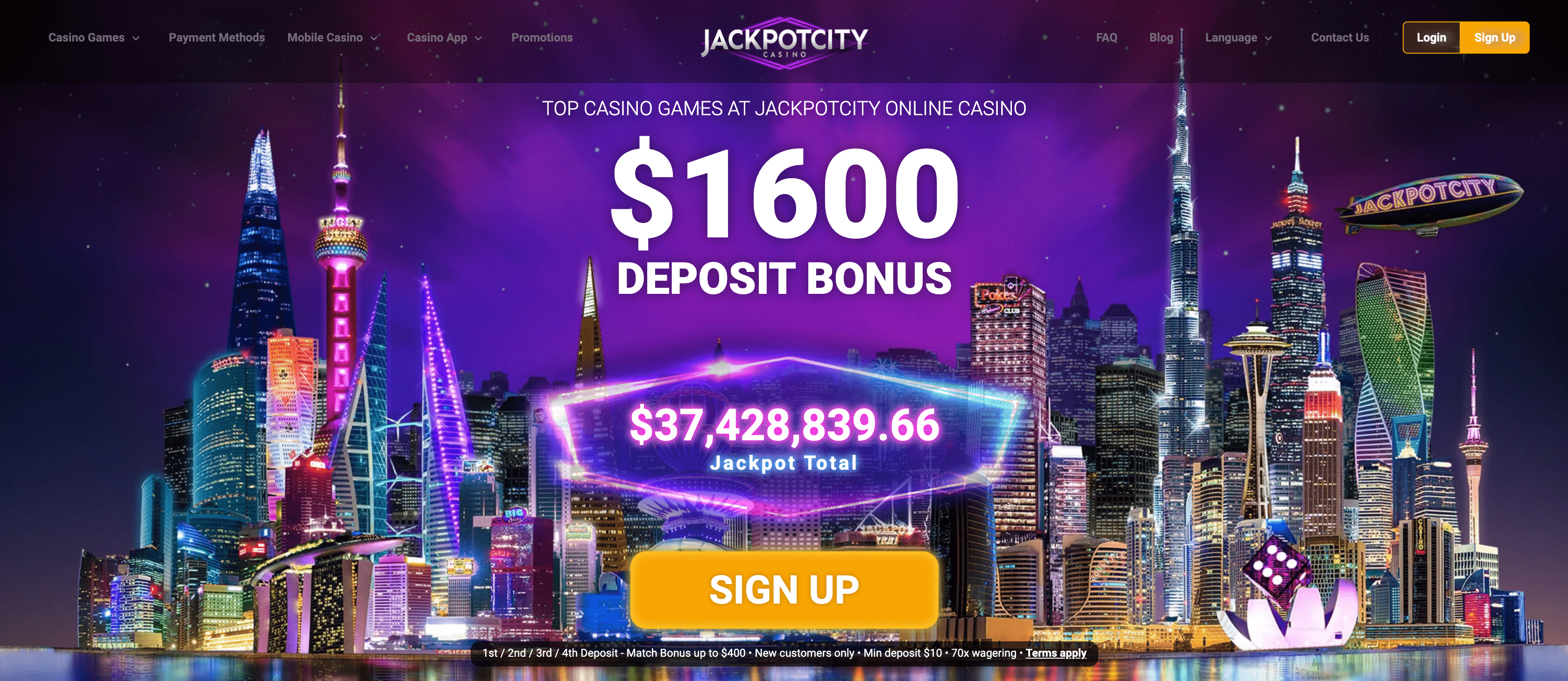 Jackpot City Casino main page