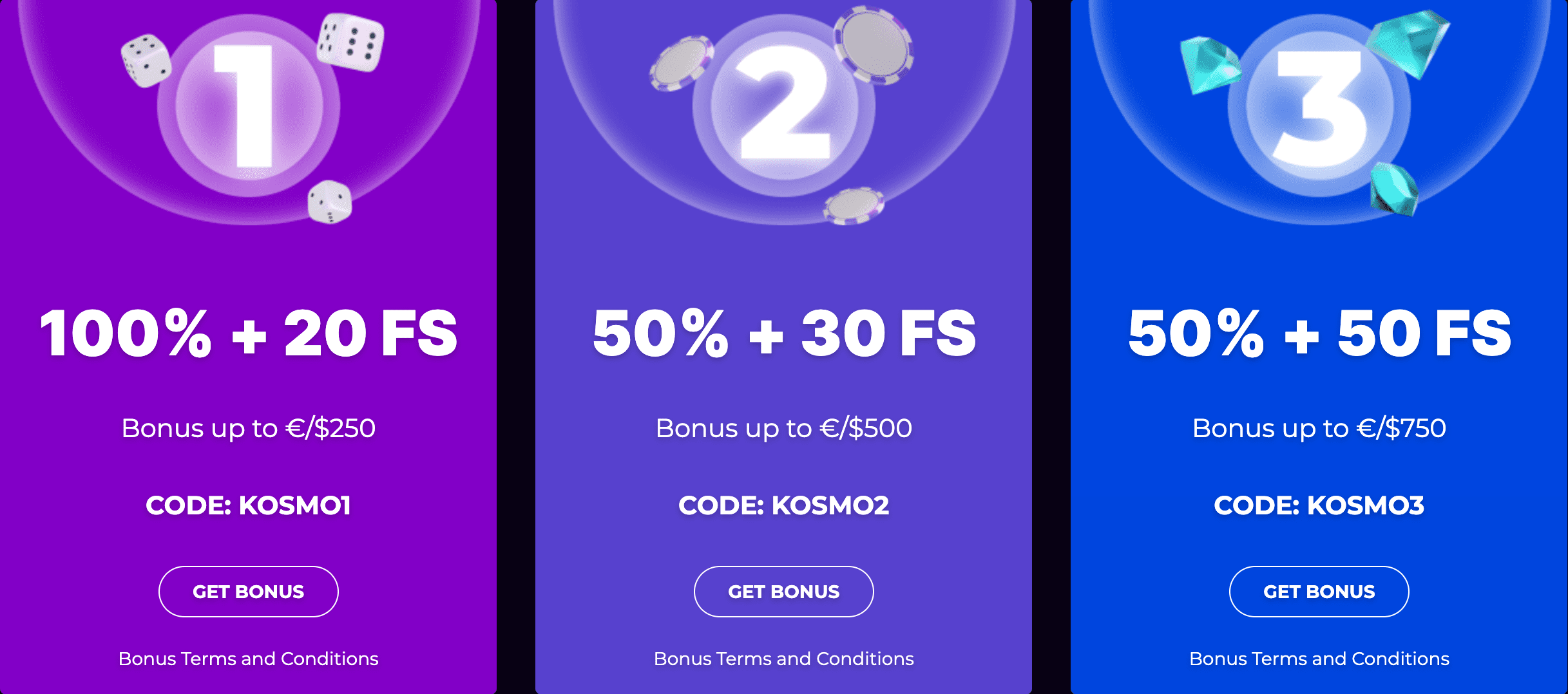 KosmonautCasino Welcome Bonuses