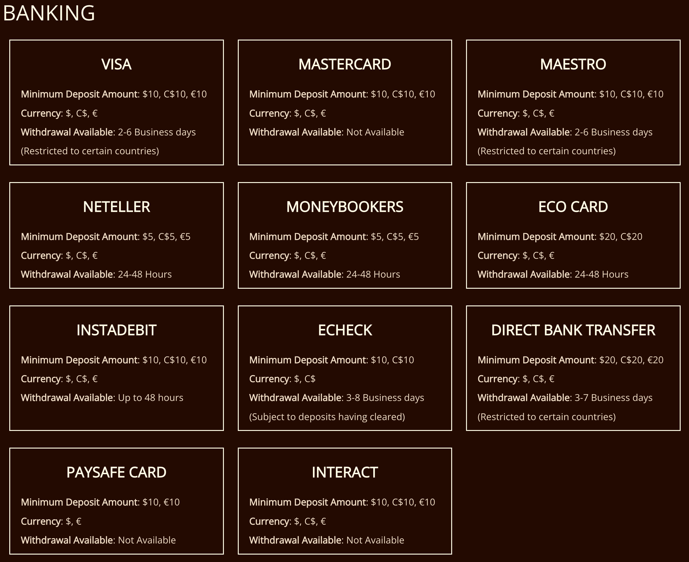 River Belle Payment Methods