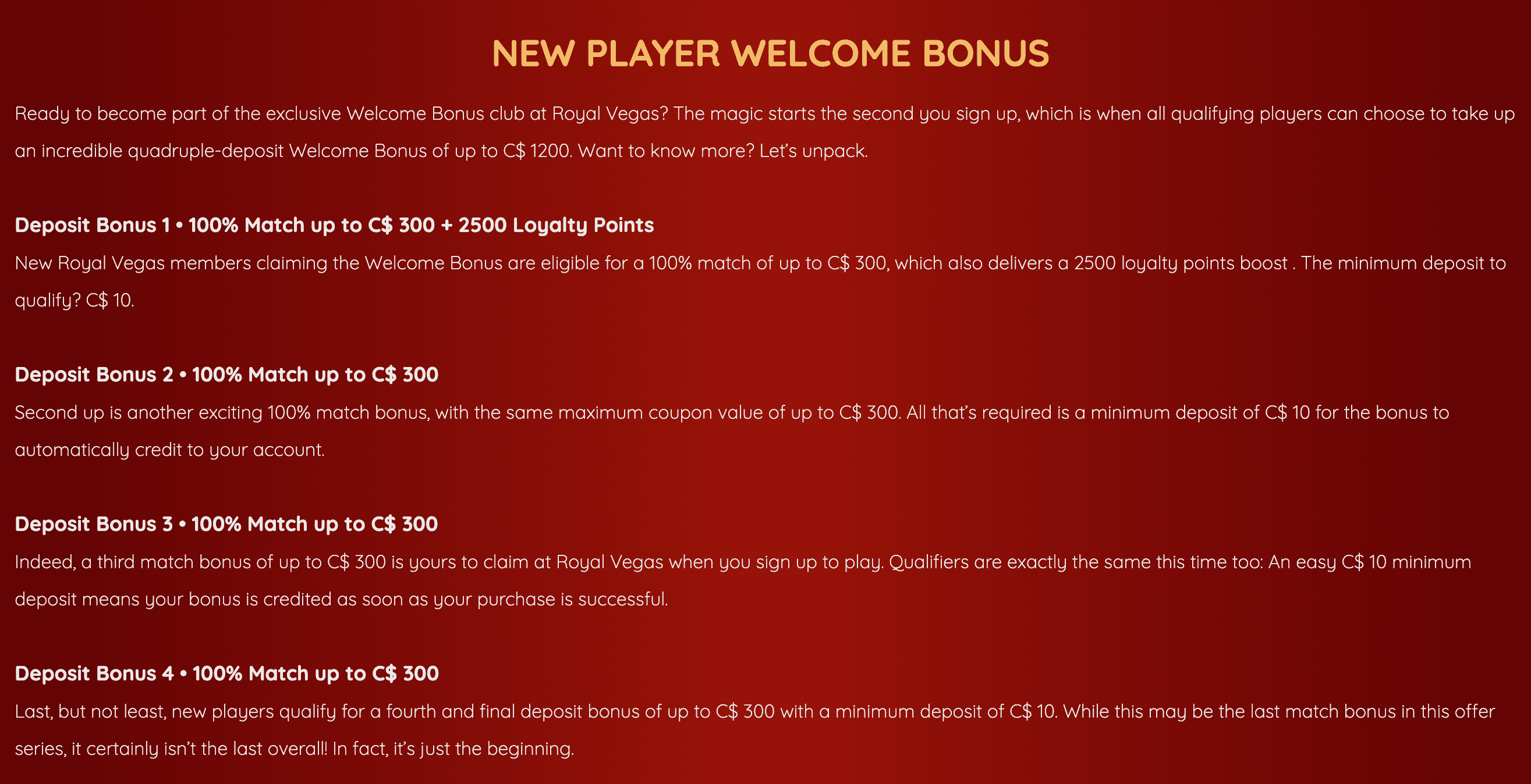 Royal Vegas Bonuses