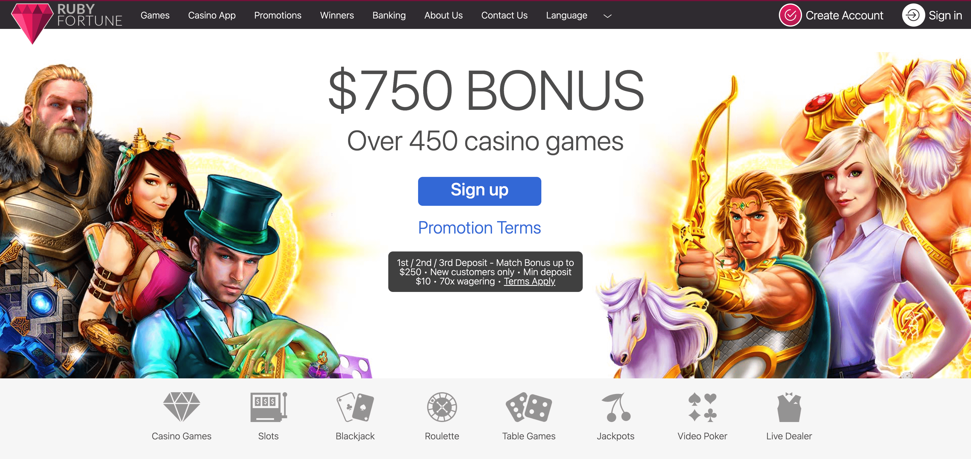 Ruby Fortune Casino main page