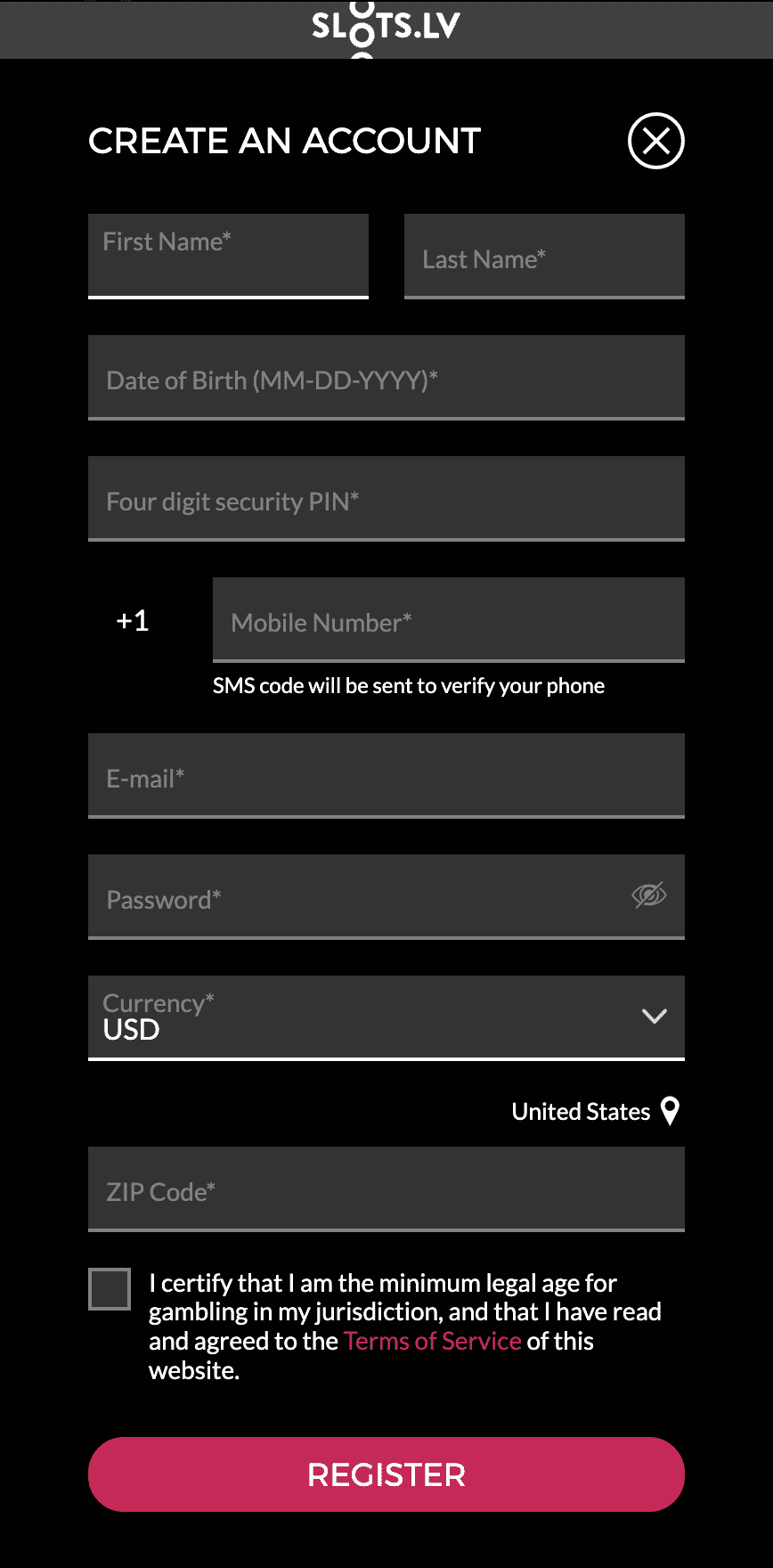 Slots.lv Registration
