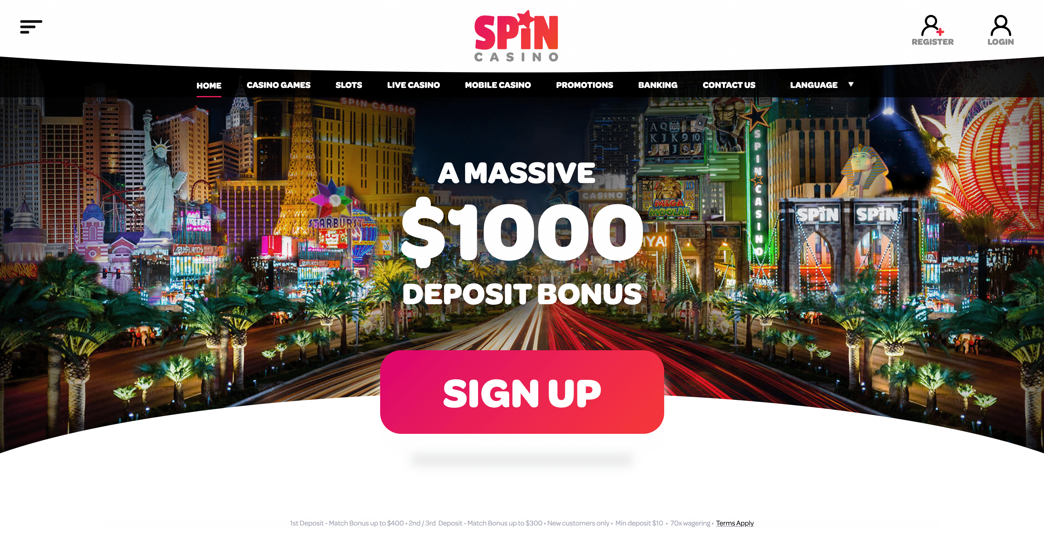 Spin Casino main page