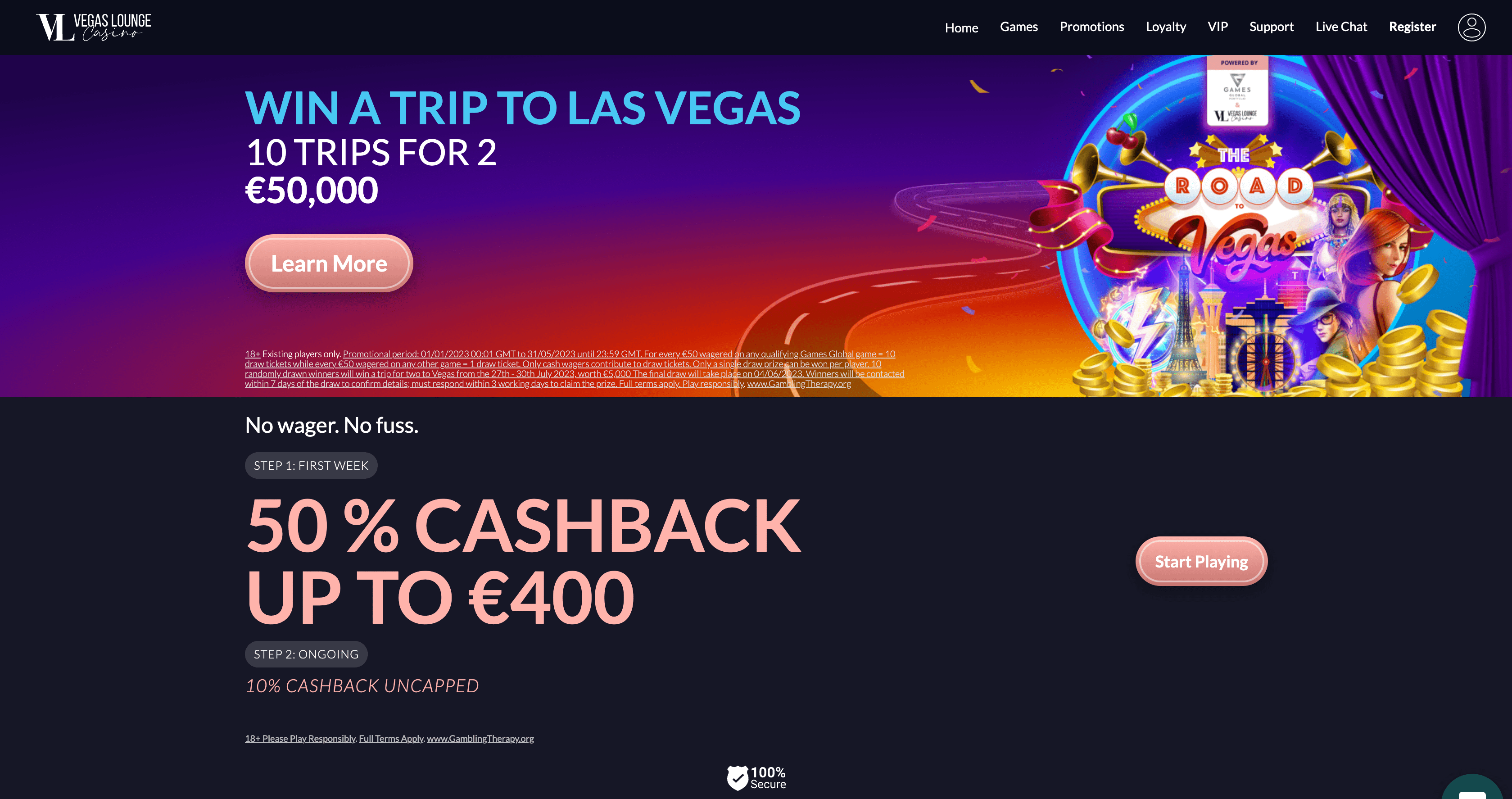 Vegas Lounge Casino main page