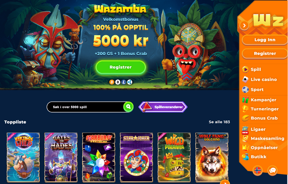Wazamba Casino Homepage