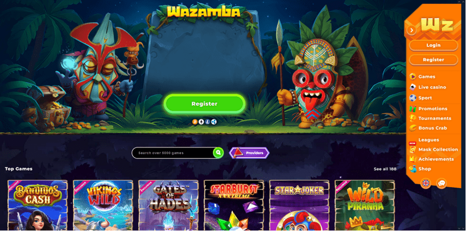 Wazamba Casino Homepage