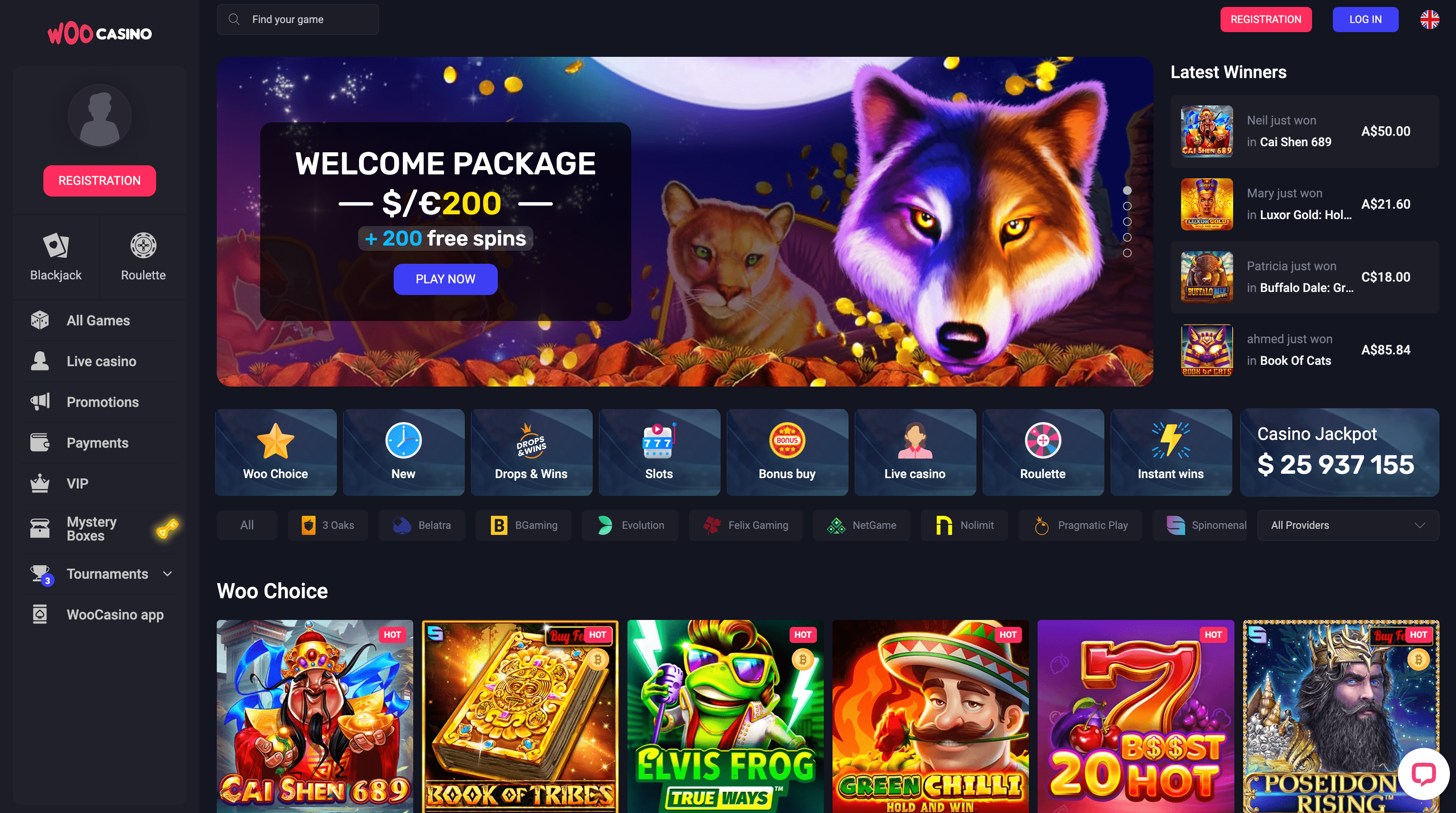 Woo Casino main page