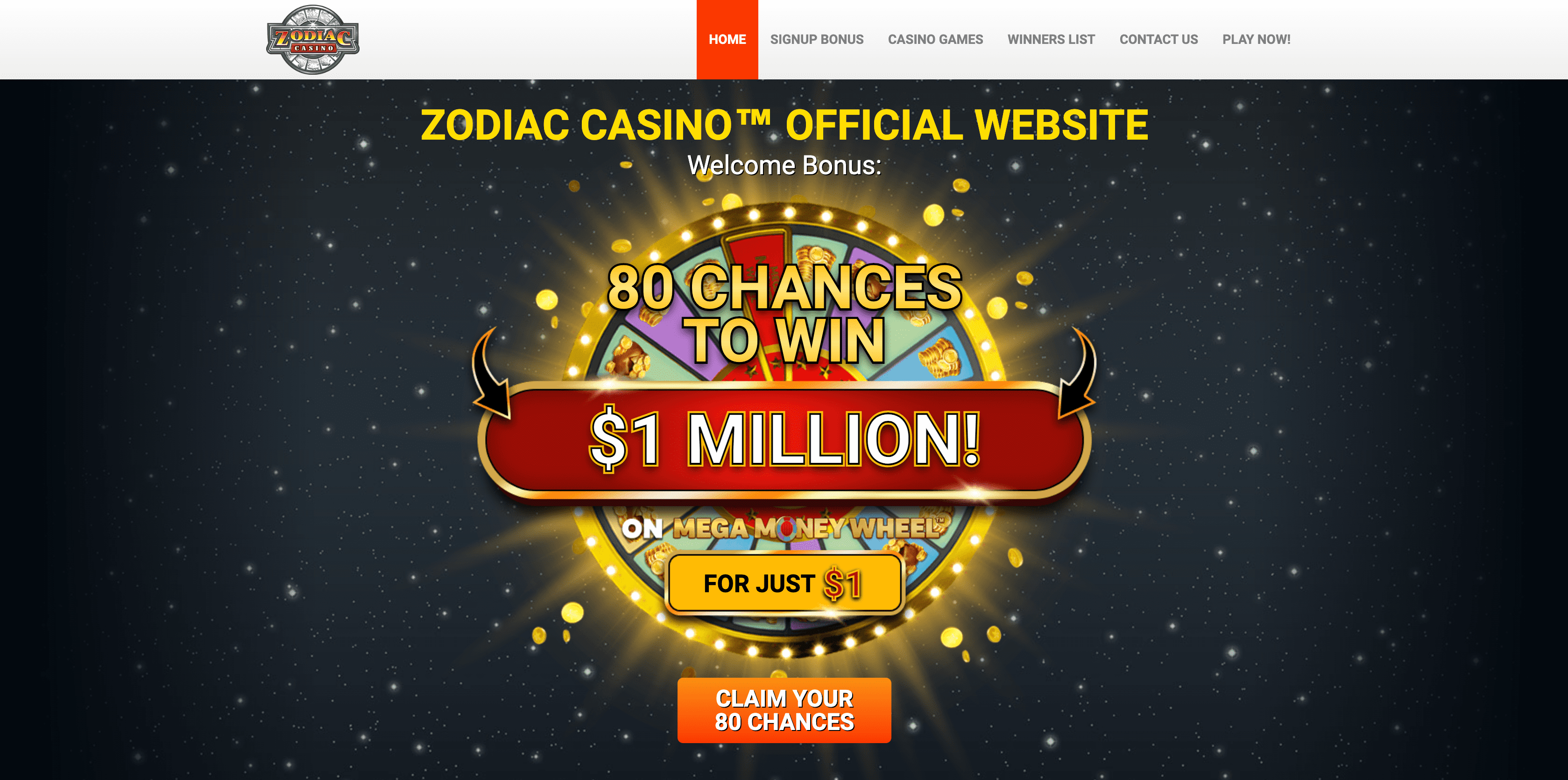 Zodiac Casino main page